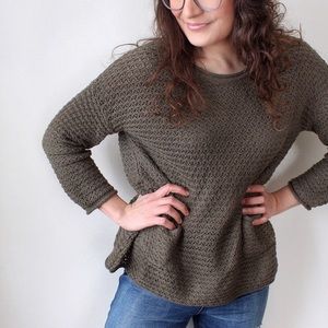Open-Knit Fisherman Sweater in Olive
